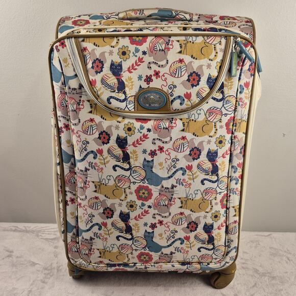 Green Living Lily Bloom Eco Friendly Cat Furry Friends Luggage 25" Suitcase - Picture 1 of 16